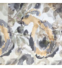 Grey gold white color traditional digital random designs abstract flower leaf fruits patterns poly fabric sheer curtain